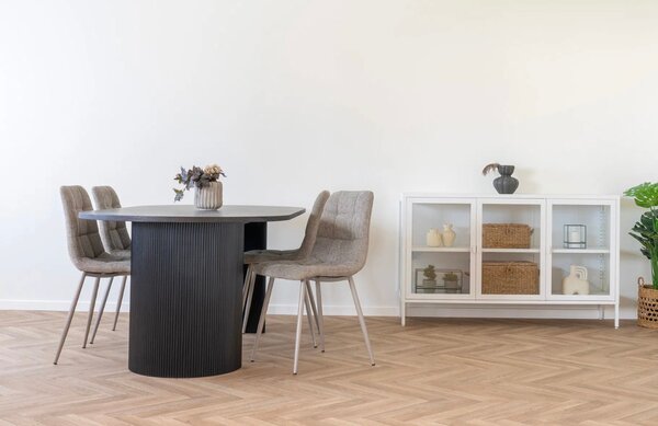 Nordic Living Tmavě hnědý jídelní stůl Benovia 210 x 100 cm s dřevěným dekorem