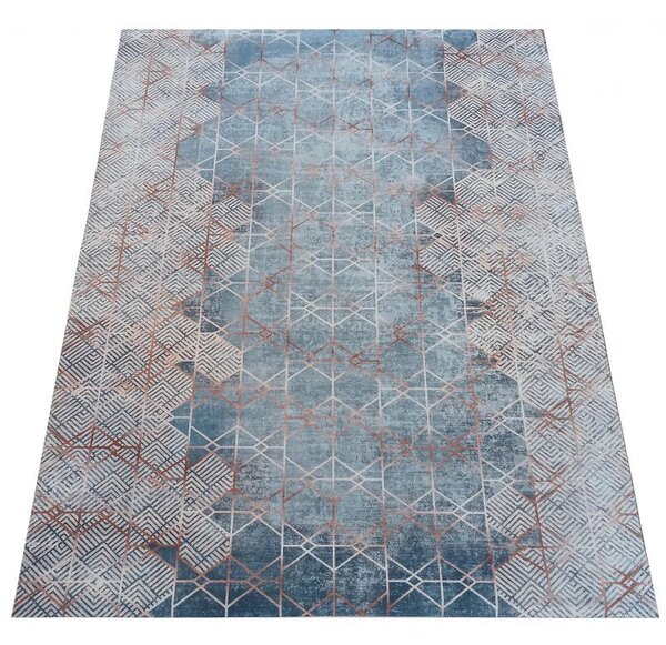 Makro Abra Moderní kusový koberec protiskluzový Horeca 08 Geometrický modrý Rozměr: 80x150 cm