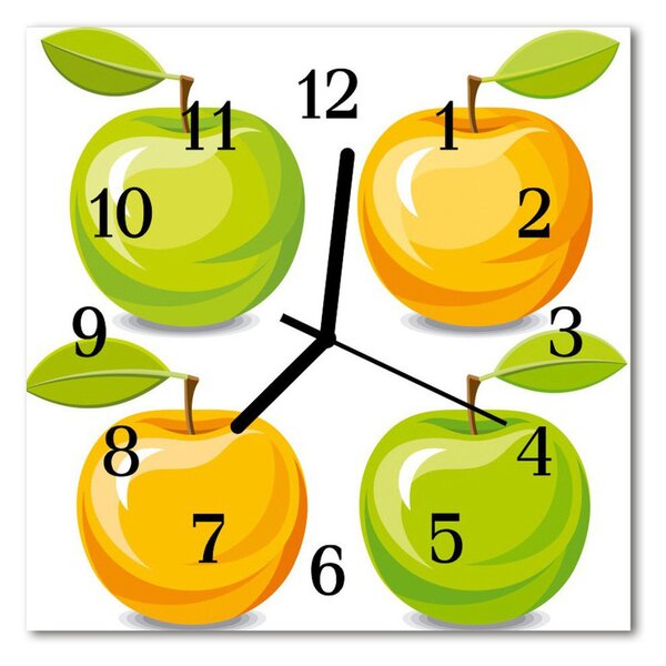 Skleněné hodiny čtvercové jablka 30x30 cm