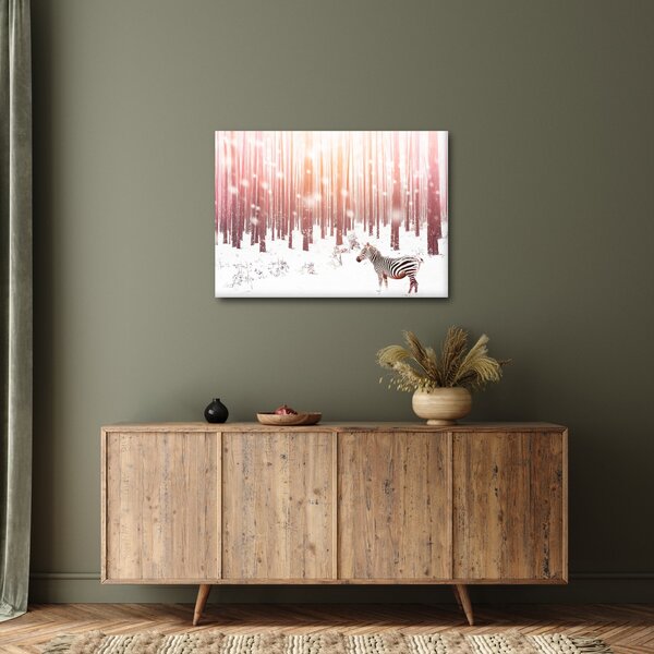 Obraz - Zebra v zasněženém lese (70x50 cm)