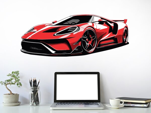 Červený sporťák textilní přelepitelná samolepka na zeď arch 75 x 29 cm