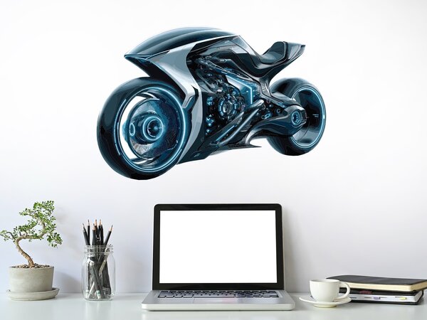 Futuristická motorka textilní přelepitelná samolepka na zeď arch 47 x 31 cm