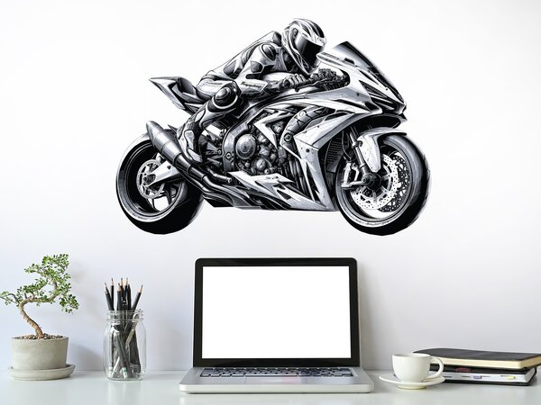 Jezdec na motorce textilní přelepitelná samolepka na zeď arch 47 x 32 cm