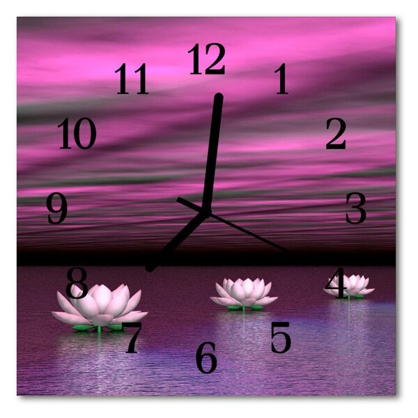 Nástenné skleněné hodiny Vodní lilie 30x30 cm