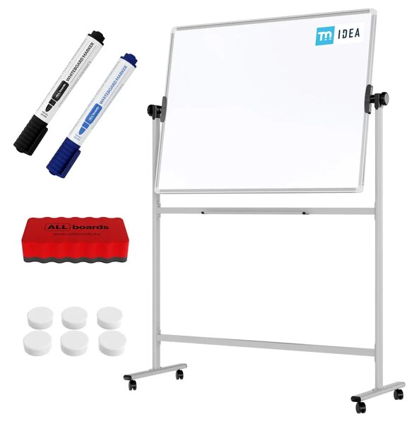 Mobilní tabule TM Idea, oboustranná, otočná, za sucha stíratelná, magnetická, 120x90 cm – řada FLEX