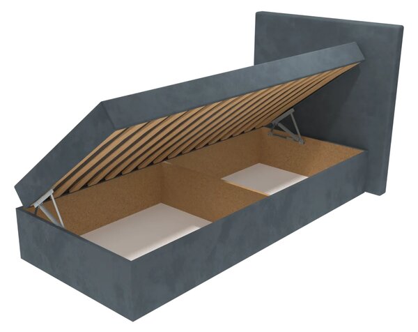 Čalouněná postel Poppy s hladkým čelem, lamelovým roštem a úložným prostorem - Šedá, 80 x 200 cm, Bez navýšení, Molitanová 13 cm