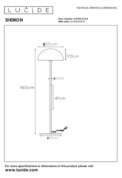 LUCIDE 45796/01/33 SIEMON stojací lampa V1600mm 1xE27 zelená