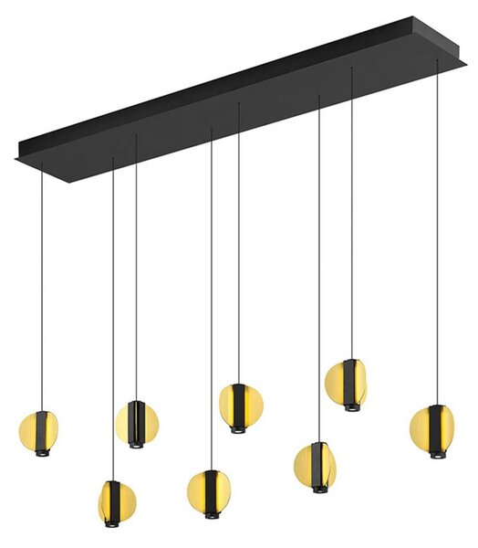 HELL LED závěsné světlo Iris, černá/zlatá, délka 180 cm, kovová, 8ramenná, stmívatelný, Černá, Obývací pokoj / jídelna, kov