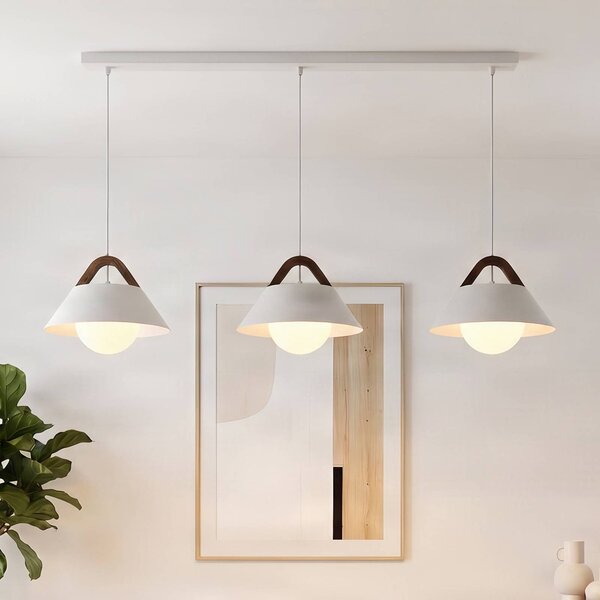 Luminex Závěsné světlo Funda, bílé, délka 110 cm, 3ramenné, kov/sklo, stmívatelný, Bílá / opál, Obývací pokoj / jídelna, kov, Skandinávský