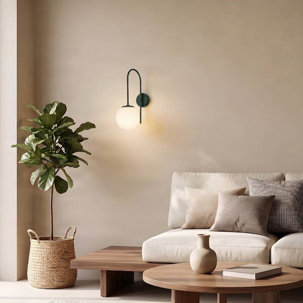 Luminex Nástěnné světlo Cambridge, tmavě zelená, výška 34 cm, kov/sklo E14, stmívatelný, Zelená, Obývací pokoj / jídelna, kov, Moderní, Koule