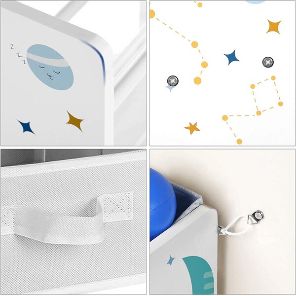 SongmicsHome Regál na hračky VESMÍR, 9 boxů, 62,5x29,5x60cm, bílá s nálepkami