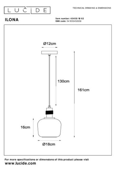 LUCIDE 45408/18/62 ILONA závěsné svítidlo D180mm 1xE27 černá, jantarová