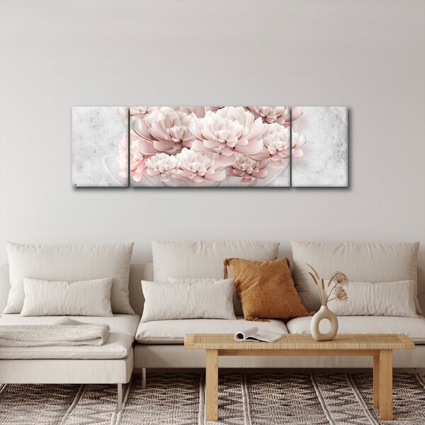 Obraz - Růžové květy na zdi (170x50 cm)