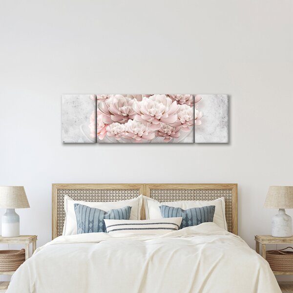 Obraz - Růžové květy na zdi (170x50 cm)