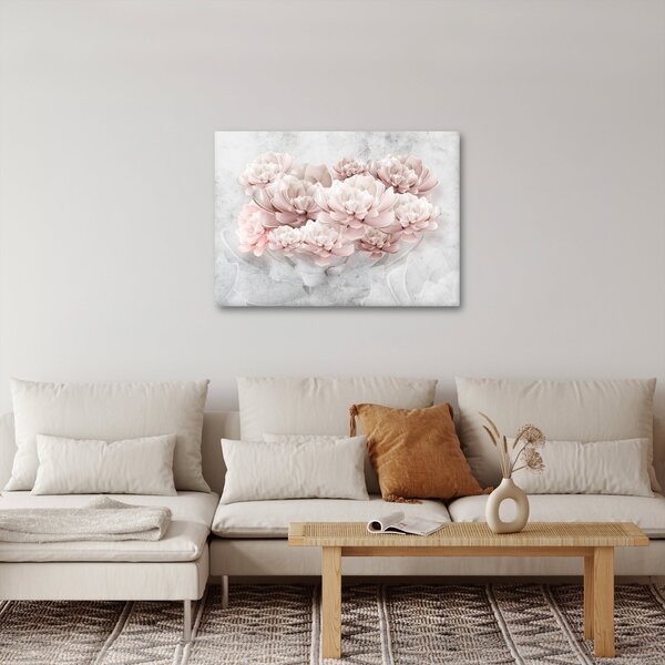Obraz - Růžové květy na zdi (70x50 cm)