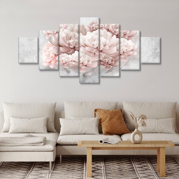 Obraz - Růžové květy na zdi (210x100 cm)