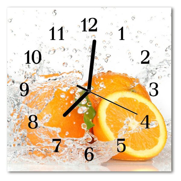 Skleněné hodiny čtvercové pomeranče 30x30 cm
