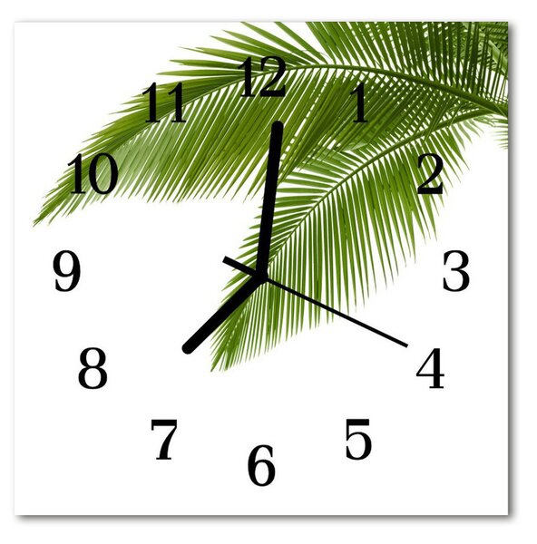 Skleněné hodiny čtvercové Palmové listy 30x30 cm