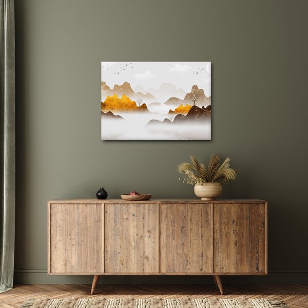 Obraz - Hory v mlze (70x50 cm)