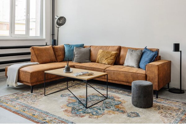 Koňakově hnědá rohová pohovka z imitace kůže (pravý roh) Copenhagen – Scandic