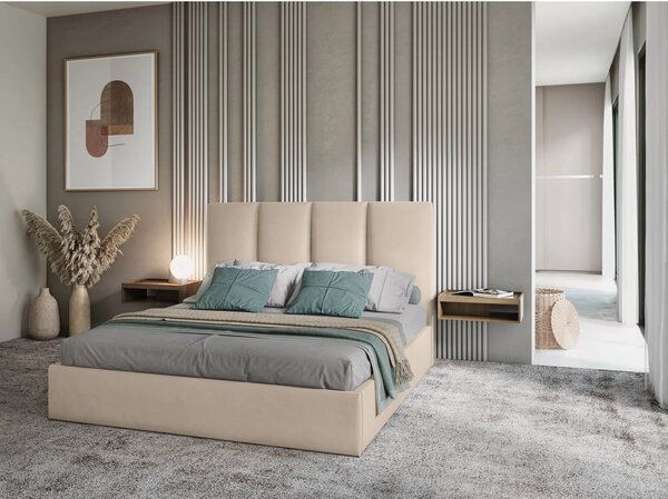 Béžová čalouněná dvoulůžková postel s úložným prostorem s roštem 160x200 cm Juniper – Mazzini Beds