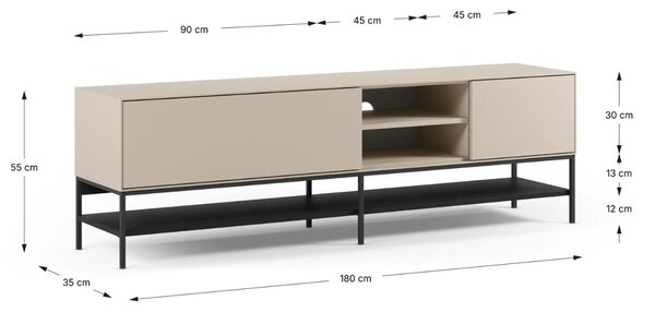 Marckeric Krémově-černý lakovaný TV stolek Amira 180 x 35 cm