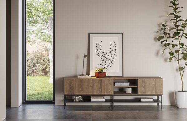 Marckeric Hnědo-černý TV stolek Amira 180 x 35 cm s dubovým dekorem