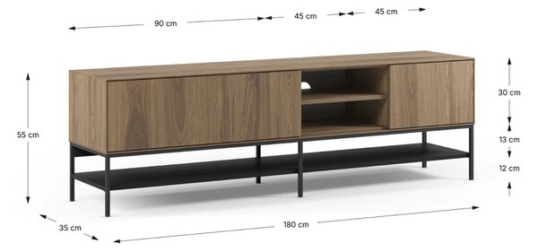 Marckeric Hnědo-černý TV stolek Amira 180 x 35 cm s dubovým dekorem