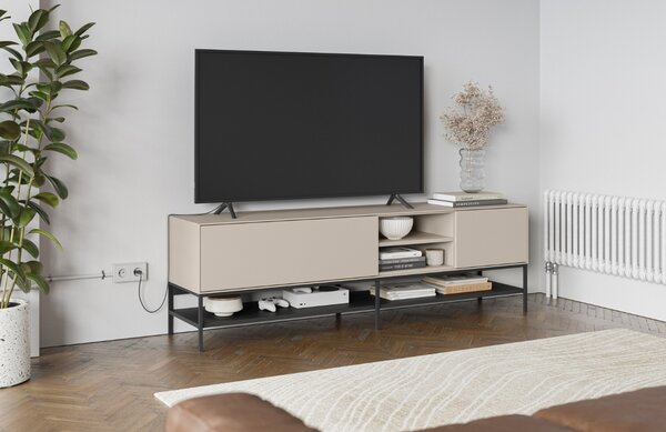 Marckeric Krémově-černý lakovaný TV stolek Amira 180 x 35 cm