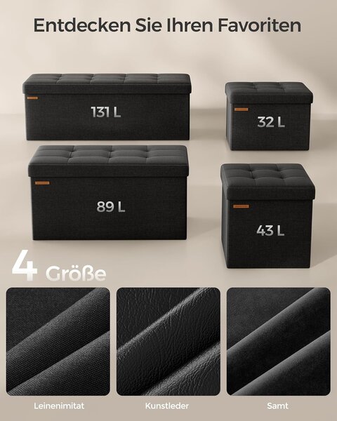 SONGMICS Taburet s úložným prostorem 110 x 38 x 38 cm černá