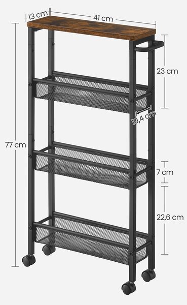 VASAGLE Kuchyňský vozík 3 košíky 13 x 77 x 45 cm hnědá