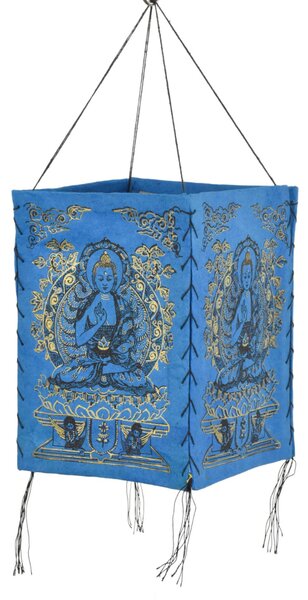 Stínidlo, čtyřboké modré se zlato-černým potiskem Buddhy, 18x25cm