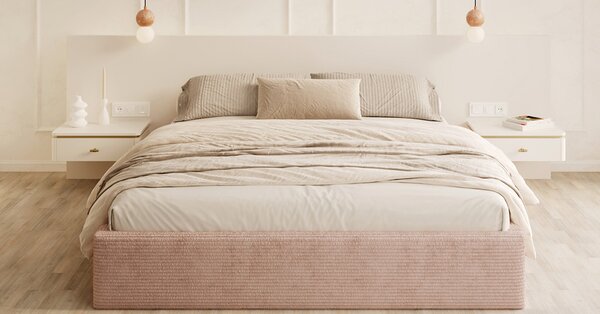 Čalouněná postel ORLANDO 120x200 Růžová Sztruks s úložným prostorem kovový rošt