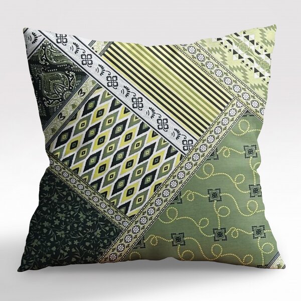 #Ervi povlak na polštář bavlněný - designový vzor na zeleném 30 x 50 cm