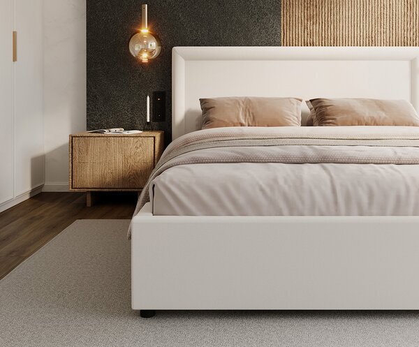 Čalouněná postel NOBILE 160x200 Bílá Paris s úložným prostorem kovový rošt