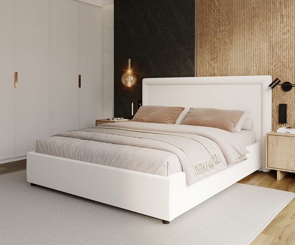 Čalouněná postel NOBILE 160x200 Bílá Paris s úložným prostorem kovový rošt