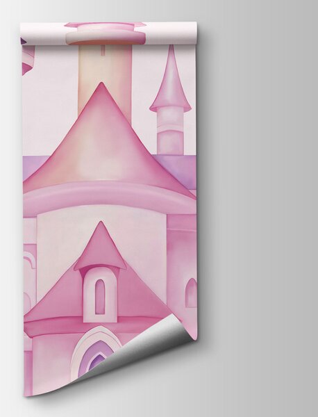 Fototapeta Růžový zámek s motýly a růžovými mraky, Dětské fototapety, Populární fototapety, t00802 - Tapeko.co.cz