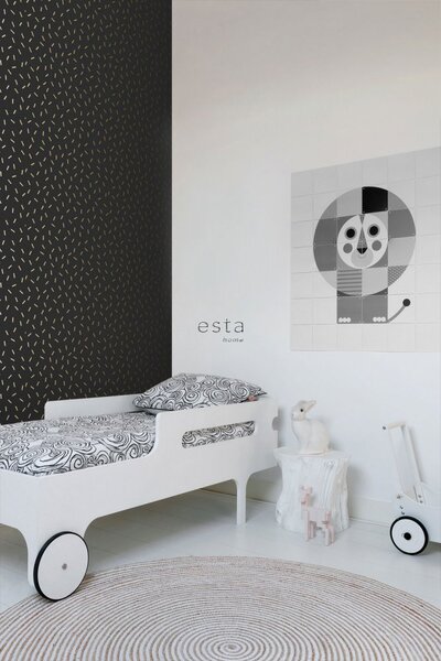 Černá vliesová tapeta se zlatými čárkami 139128, Black & White, Esta