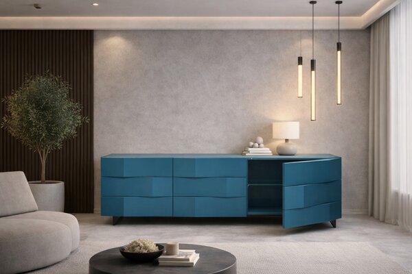 Petrolejově modrá komoda Marco Barotti Linea Diamond 180 x 45 cm
