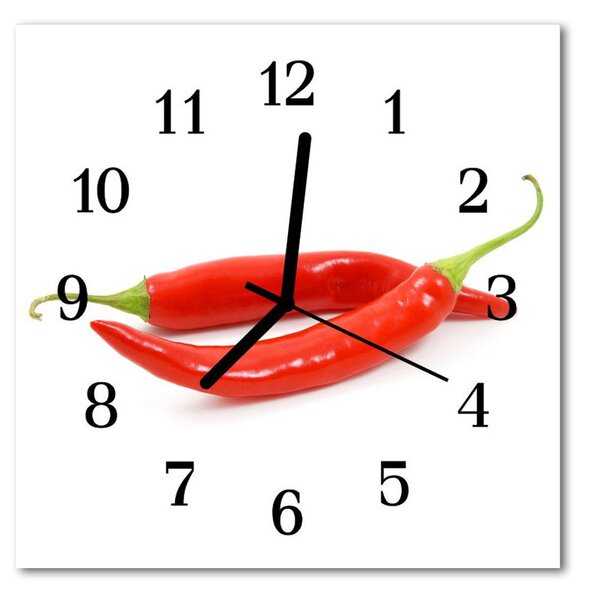 Nástenné skleněné hodiny paprika 30x30 cm
