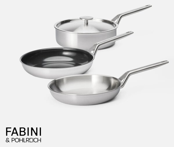 Fabini Sada pánví FABINI & Pohlreich 2.0, ø 24 cm + ø 26 cm, 4 díly - Nerezové beznýtové pánve z vícevrstvé nerezové oceli