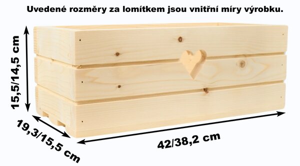 Dřevěný truhlík z masivu srdce- přírodní 40 cm