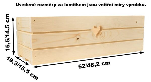 Dřevěný truhlík z masivu srdce - přírodní 50 cm