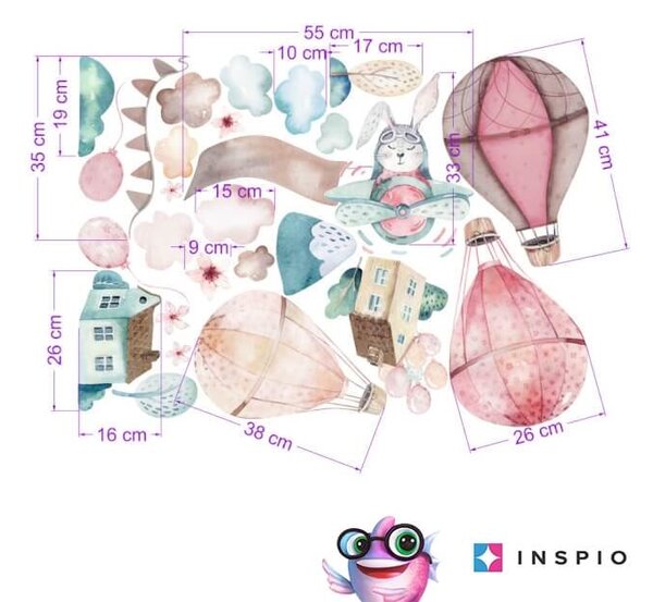 INSPIO-textilní přelepitelná samolepka - Dětské samolepky na zeď - Růžové samolepky balónů se jménem dítěte