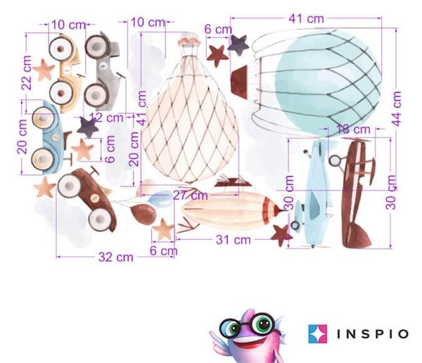 INSPIO-textilní přelepitelná samolepka - Dětské samolepky na zeď - Old-school auta a balóny pro kluky