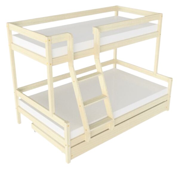 Patrová postel LUCKY s předním žebříkem 90x200, 120x200 cm - Nelakovaná, Zvolte šuplík: Přistýlka 90x190 cm, Zvolte stranu: Vlevo