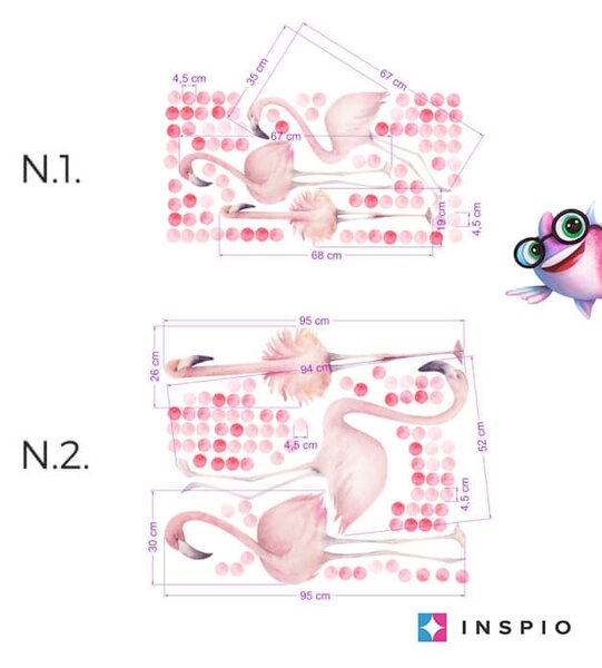 INSPIO-textilní přelepitelná samolepka - Dětské samolepky na zeď - Růžový plameňák s puntíky