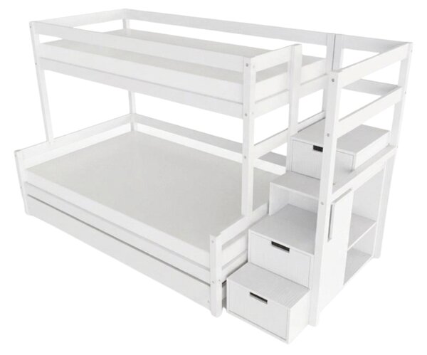 Patrová postel LUCKY s úložnými schody 90x200, 120x200 cm - Bílá, Zvolte šuplík: Přistýlka 90x190 cm, Zvolte stranu: Vpravo