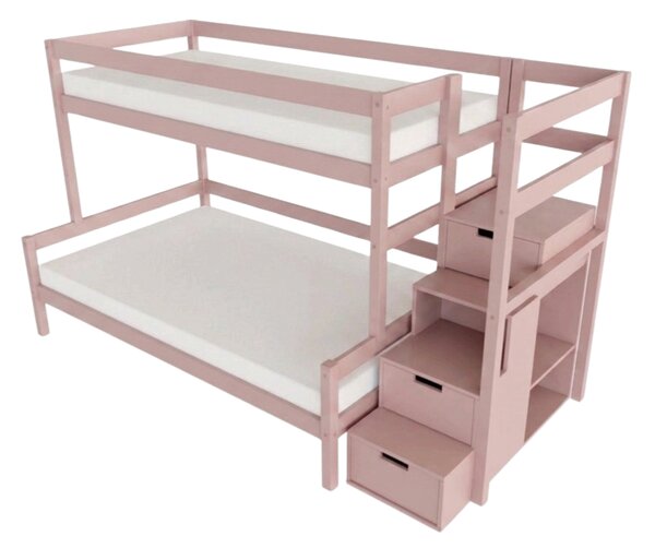 Patrová postel LUCKY s úložnými schody 90x200, 120x200 cm - Nelakovaná, Zvolte šuplík: Přistýlka 90x190 cm, Zvolte stranu: Vlevo