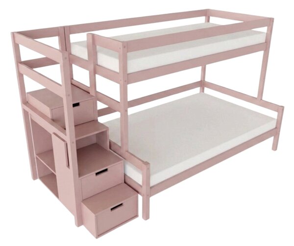 Patrová postel LUCKY s úložnými schody 90x200, 120x200 cm - Nelakovaná, Zvolte šuplík: Přistýlka 90x190 cm, Zvolte stranu: Vlevo